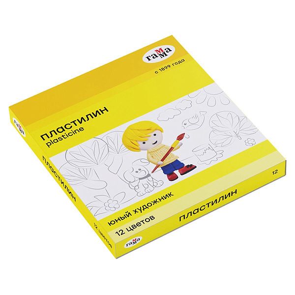 Пластилин Гамма "Юный художник" NEW, 12 цветов, 168г, со стеком, картон. упаковка