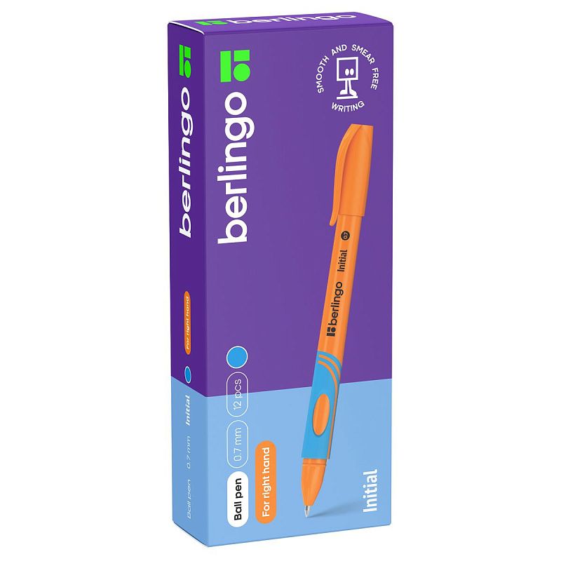 Ручка шариковая Berlingo "Initial", для правшей, светло-синяя, 0,7мм 