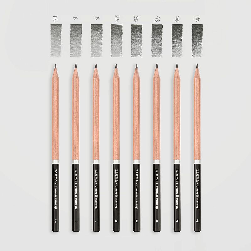 Набор карандашей ч/г Гамма 8шт., 9B-HB, кедр, картон. упаковка, европодвес 