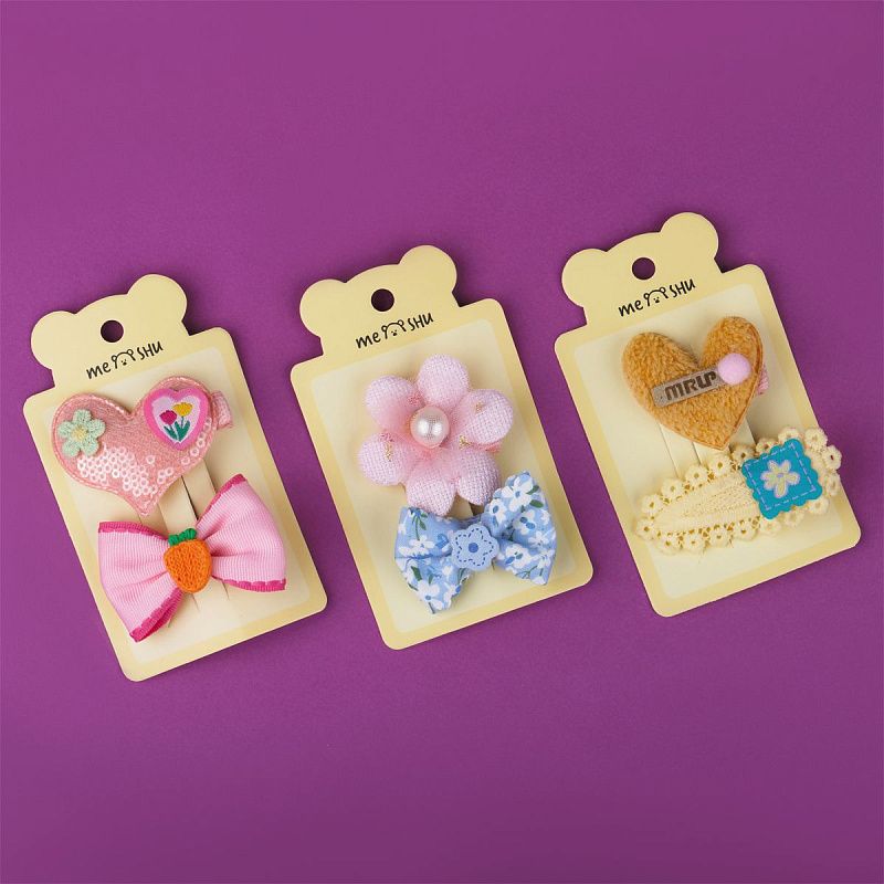 Заколки для волос MESHU, прищепки текстильные, ассорти, 2шт., европодвес