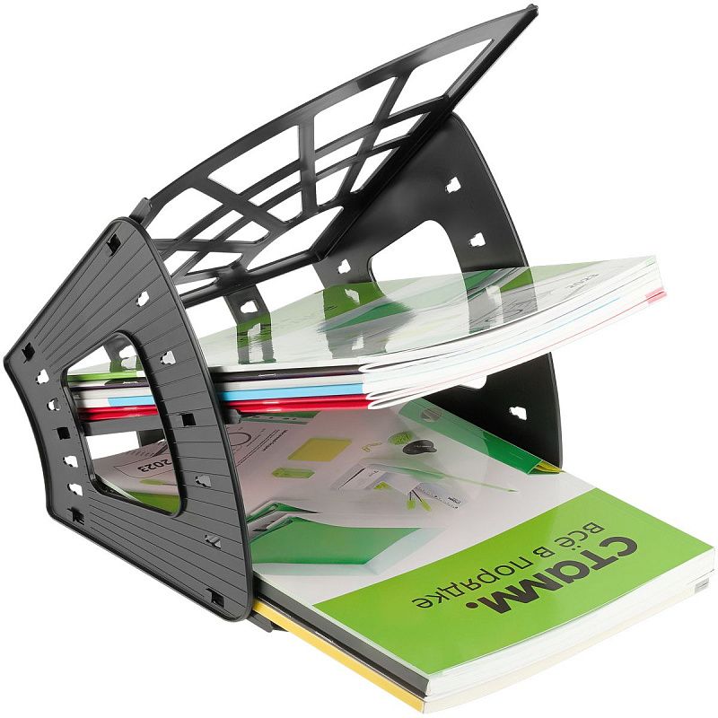 Лоток для бумаг веерный СТАММ "Эконом", 3-х секционный, черный