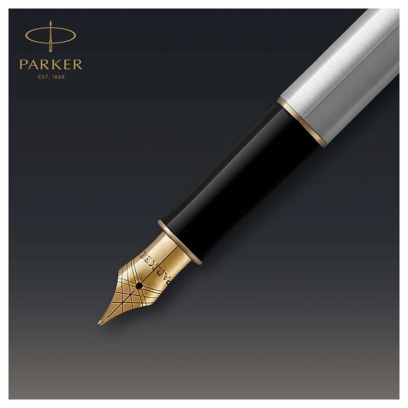 Ручка перьевая Parker "Sonnet Stainless Steel GT" черная, 0,8мм, подарочная упаковка 