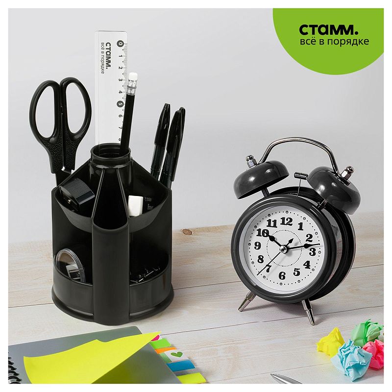 Настольная подставка СТАММ "Mini Desk", пластиковая, вращающаяся, черная