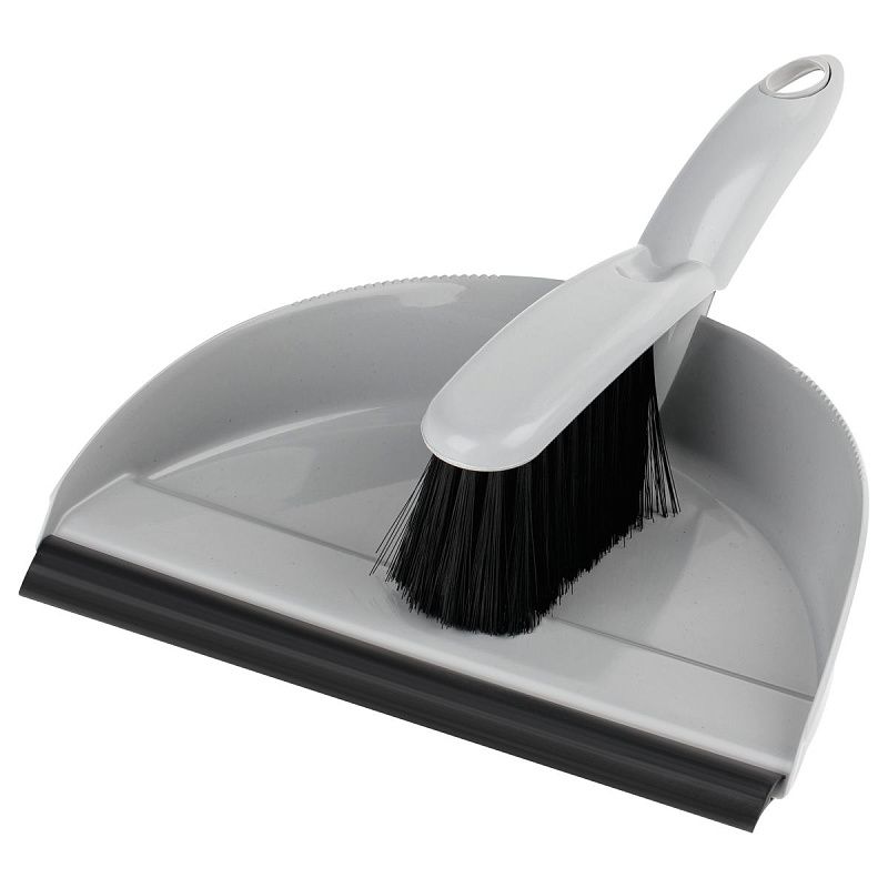 Комплект для уборки OfficeClean щетка-сметка и совок, с резиновой кромкой, ширина 24 см, пластик, серый