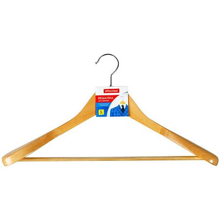 Вешалка-плечики OfficeClean, деревянная, анатомическая, антискользящая перекладина, 45см, цвет сосна