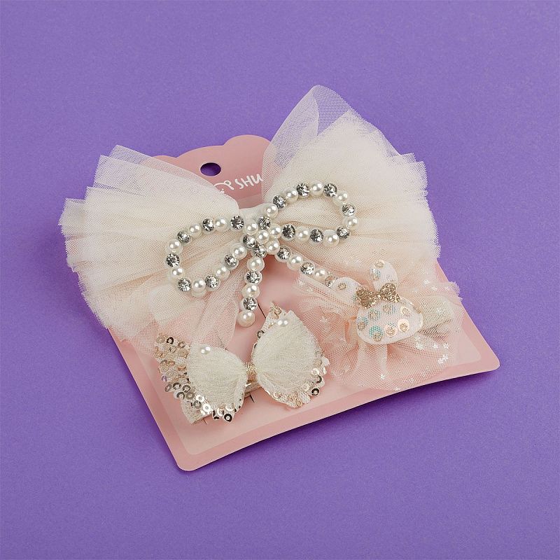 Заколки для волос MESHU с топперами, 3шт., бежевый, европодвес