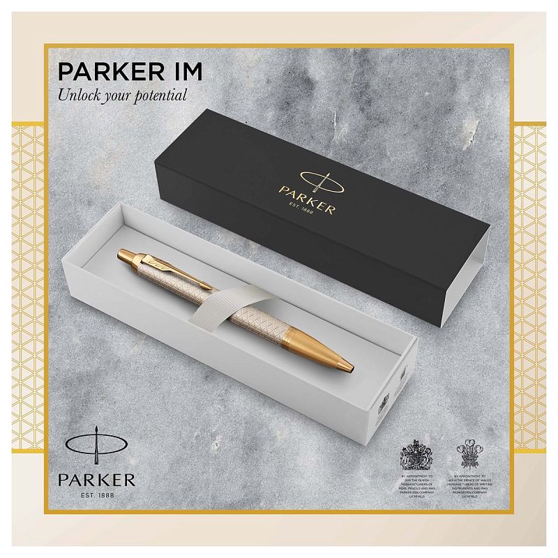 Ручка шариковая Parker "IM Premium Warm Silver GT" синяя, 1,0мм, кнопочн., подарочная упаковка 