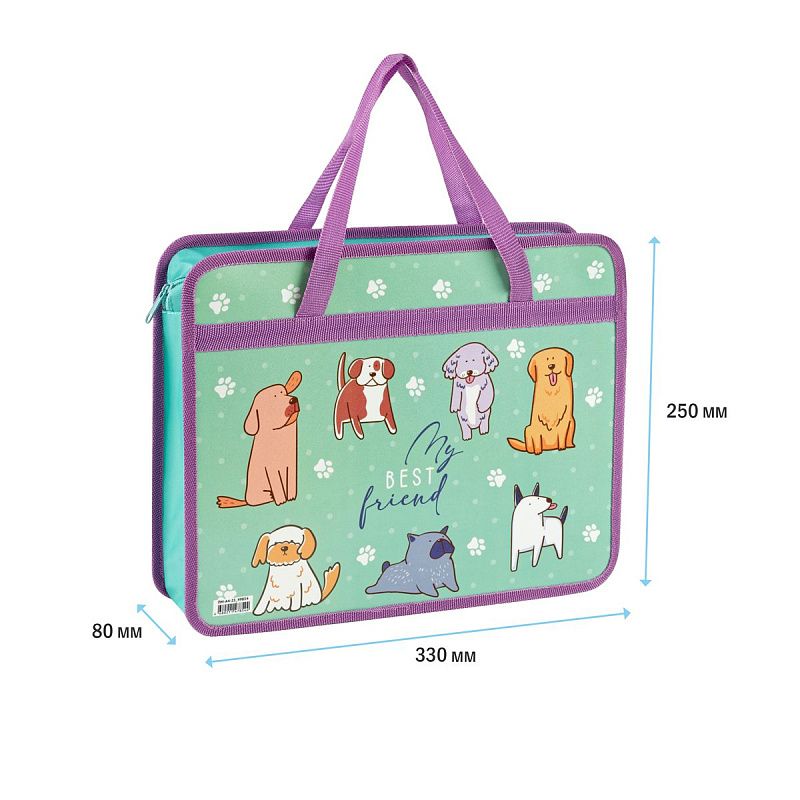 Папка с ручками А4 ArtSpace "I love dogs", пластик, на молнии, 80мм 