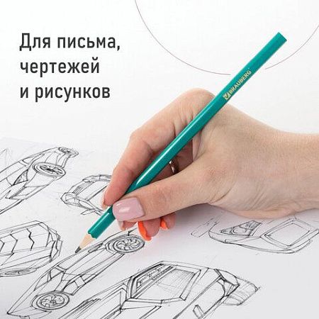 Карандаши чернографитные BRAUBERG НАБОР 12 шт., НВ, без резинки, пластиковый зеленый корпус, 180677 