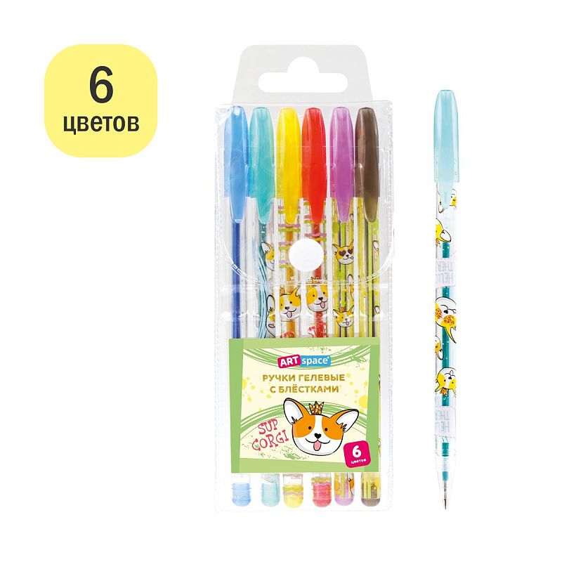 Набор гелевых ручек ArtSpace "Милые зверушки" 06цв., 1,0мм, с блестками, ПВХ чехол 