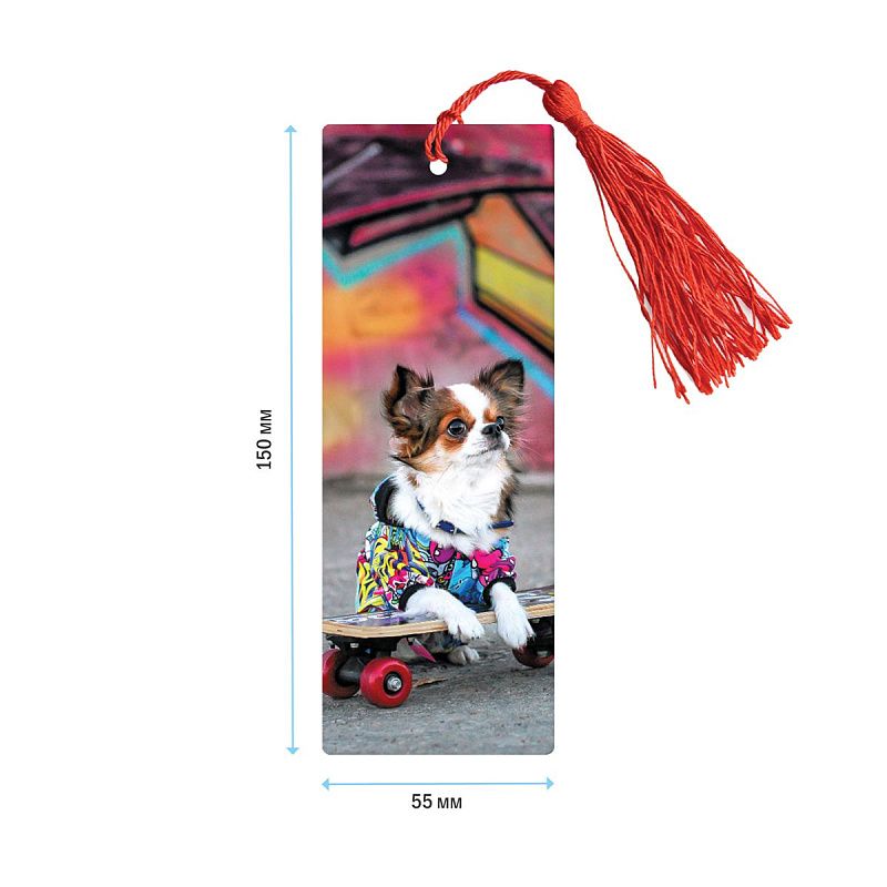 Закладка для книг 3D с линейкой, 150*55мм, ArtSpace "Funny dog", декоративный шнурок 