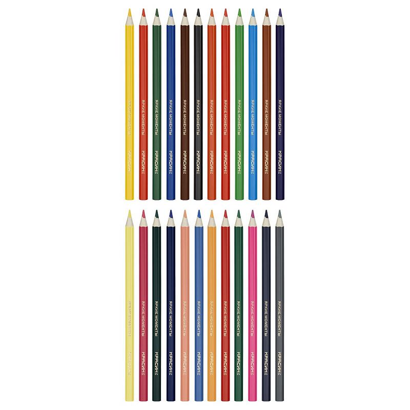 Карандаши цветные Красин "Яркие моменты", 24цв., шестигран., заточен., картон, европодвес