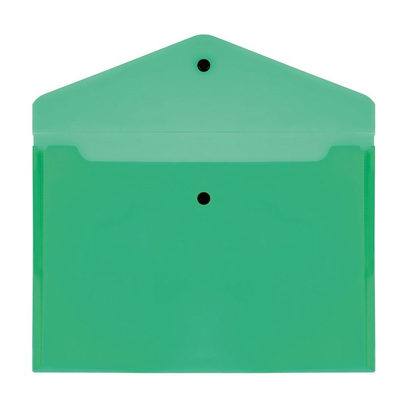 Папка-конверт на кнопке СТАММ А4, 150мкм, пластик, прозрачная, зеленая 