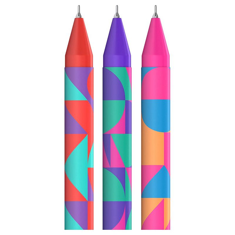 Ручка шариковая автоматическая Berlingo "Neonometry" синяя, 0,7мм, рисунок на корпусе, soft touch, ассорти 