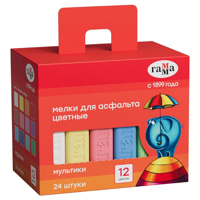 Мелки для асфальта Гамма "Мультики" цветные 24шт., квадратные, картонная коробка