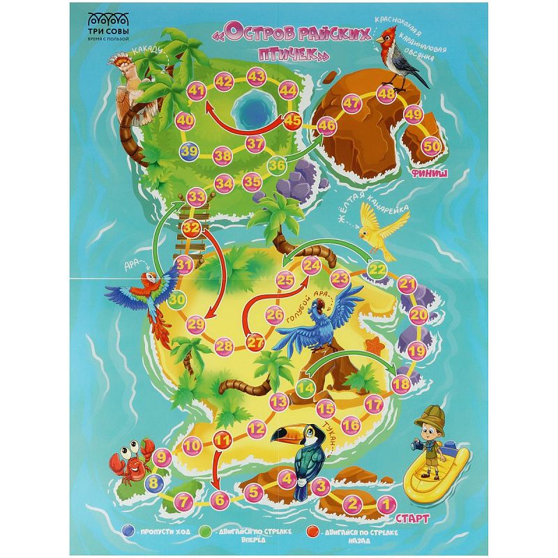 Игра настольная ТРИ СОВЫ "Ходилка-бродилка. Остров райских птичек", пакет с европодвесом 