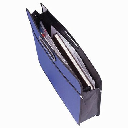 Сумка пластиковая BRAUBERG, А4+, 390х315х70 мм, на молнии, внешний карман, фактура бисер, синяя, 225167 