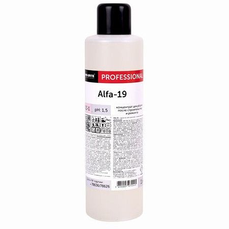 Средство для уборки после строительства 1л PRO-BRITE ALFA-19, кислотное, концентрат, 013-1 