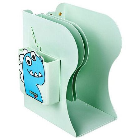 Подставка-держатель для книг и учебников BRAUBERG KIDS "Dino", с органайзером, раздвижная, металлическая, 238067 