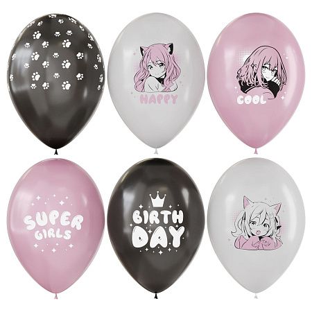Воздушные шары, 25шт., М12/30см, MESHU "Anime party", пастель, ассорти