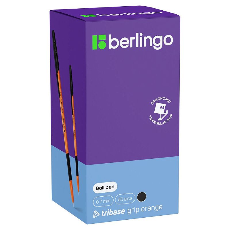 Ручка шариковая Berlingo "Tribase grip orange" черная, 0,7мм, грип 