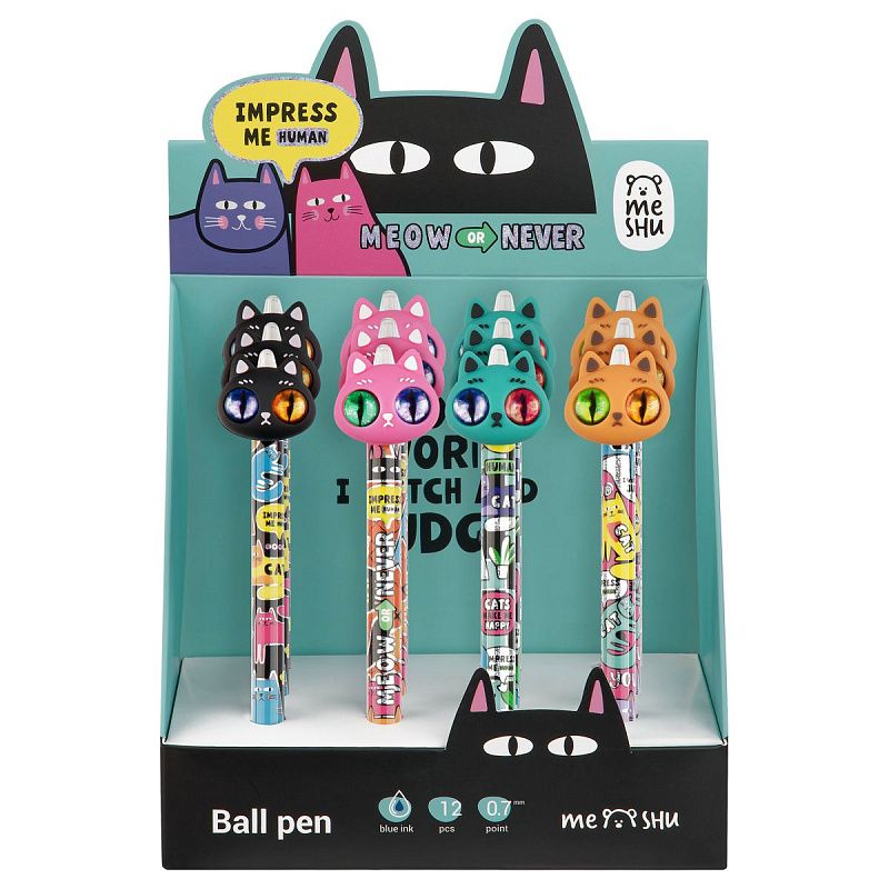 Ручка шариковая автоматическая MESHU "Hypno Cats" синяя, 0,7мм, корпус ассорти 