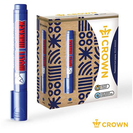Маркер перманентный Crown "Multi Marker" синий, пулевидный, 3мм 