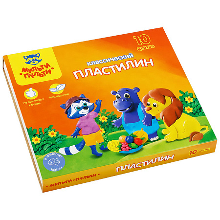 Пластилин Мульти-Пульти "Приключения Енота", 10 цветов, 200г, со стеком, картон