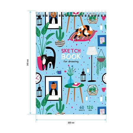Скетчбук 60л., А6 ArtSpace "Cats", на гребне, 120г/м2