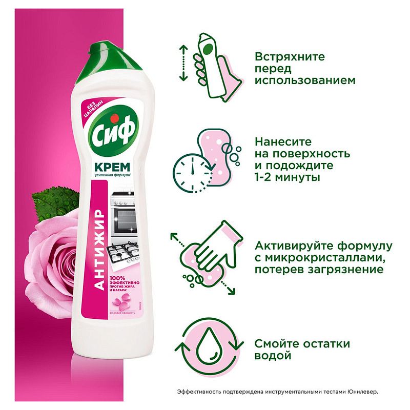 Средство чистящее Cif "Розовая свежесть", крем с частицами порошка, 500мл 