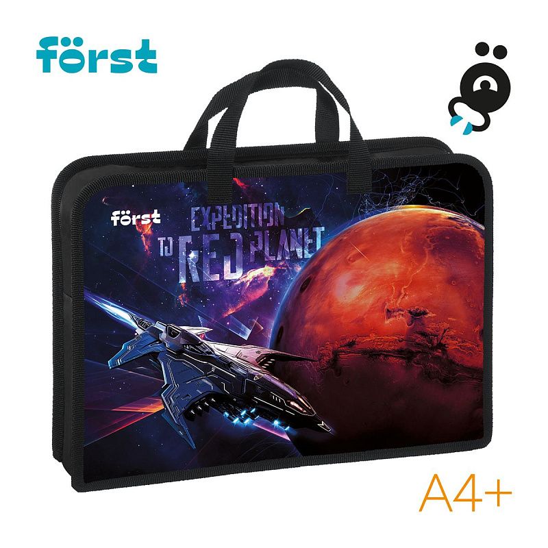 Папка с ручками 1 отделение, А4 Först "Red planet", 340*245*75мм, пластик, на молнии 