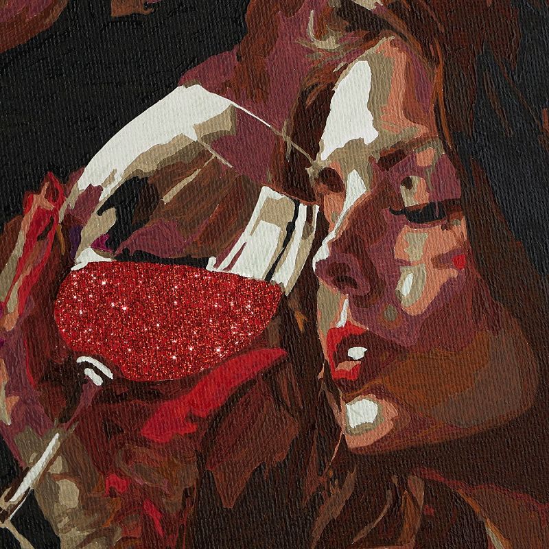 Картина по номерам на холсте с глиттером ТРИ СОВЫ "Девушка с бокалом", 30*40, с акриловыми красками и кистями