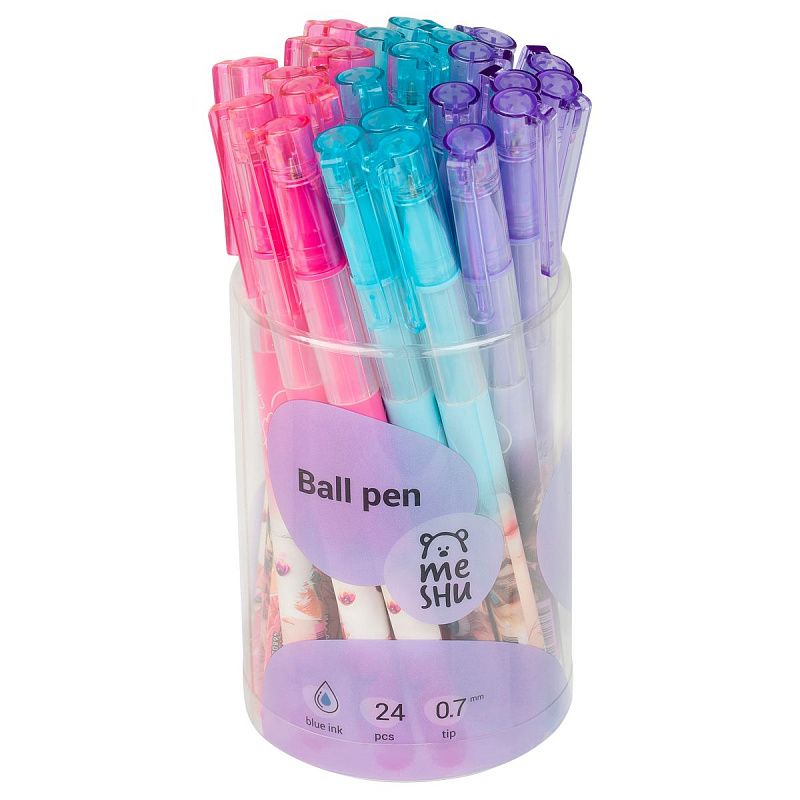 Ручка шариковая MESHU "Anime girls" синяя, 0,7мм, грип, корпус ассорти 