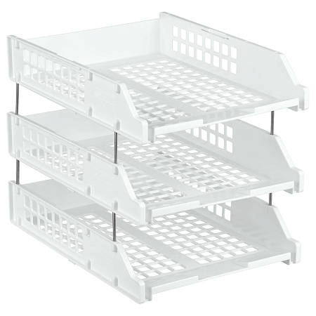 Лоток для бумаг горизонтальный СТАММ "Strong", набор 3шт., на метал. стержнях, белый