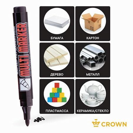 Маркер перманентный CROWN "Multi Marker", ЧЕРНЫЙ, круглый наконечник, 3 мм, CPM-800 
