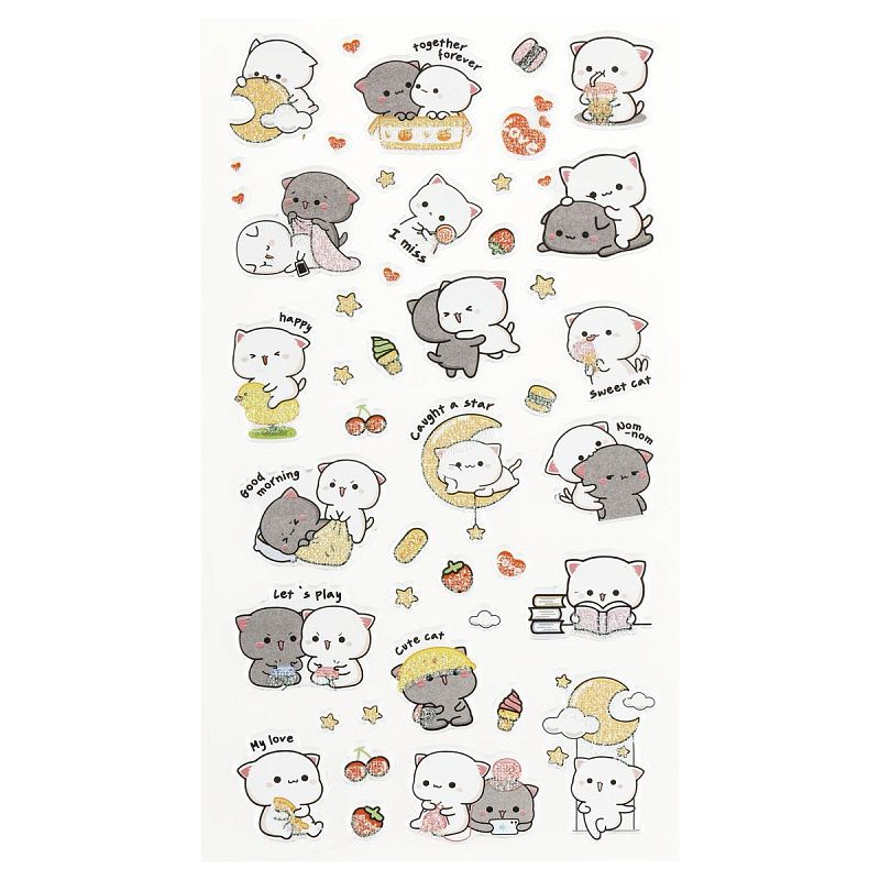 Наклейки объемные MESHU "Cute kittens", 10*23см, с блестками,  пакет европодвес