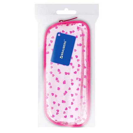 Пенал-косметичка BRAUBERG LUCENT на молнии, прозрачный, Hearts, 272345 