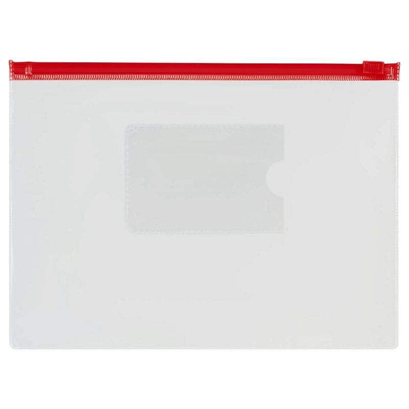 Папка-конверт на zip-молнии СТАММ В5, ПВХ, 120мкм, прозрачная, цветная молния, карман, ассорти 