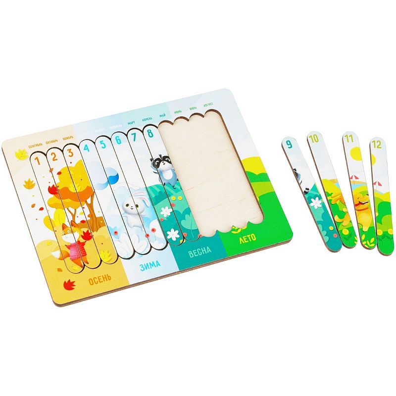 Деревянный пазл - палочки ТРИ СОВЫ "Времена года", 12 деталей на подложке, фанера 