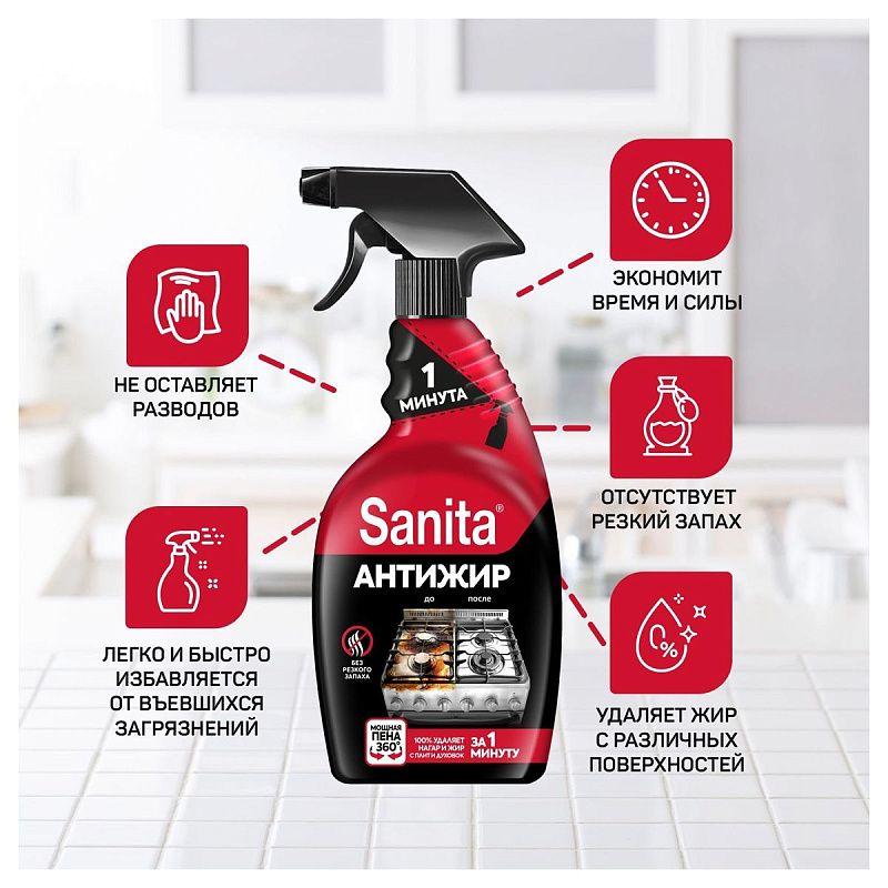 Средство чистящее Sanita 1 минута, спрей, с курком, 500мл 