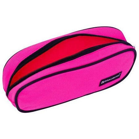 Пенал-косметичка BRAUBERG овальный, полиэстер, "Pink", 22х9х5 см, 229270 