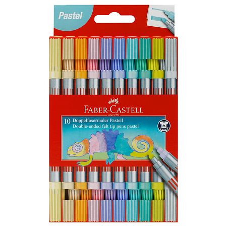 Фломастеры двусторонние Faber-Castell, 10 паст.цв., смываемые, пластик.уп., европодвес