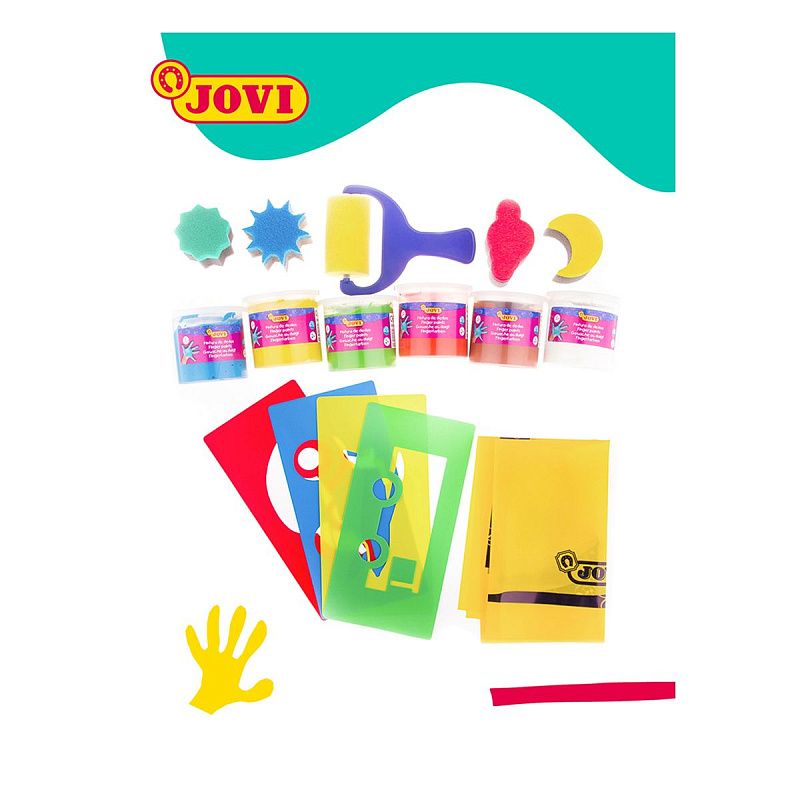 Краски пальчиковые JOVI, 06 цветов, 750г, с аксессуарами, пластиковый контейнер