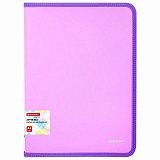 Папка объемная на молнии пластиковая BRAUBERG PASTEL, А4, 330х240 мм, 600 мкм, цвет лиловый, 271971