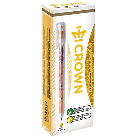 Ручка гелевая Crown "Glitter Metal Jell" золото с блестками, 1,0мм 