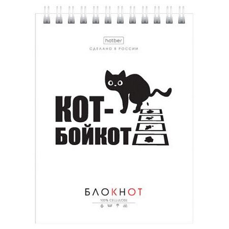 Блокнот МАЛЫЙ ФОРМАТ А6, 40 л., гребень, картон, клетка, HATBER, "Муркомания", 090640, 40Б6В1гр