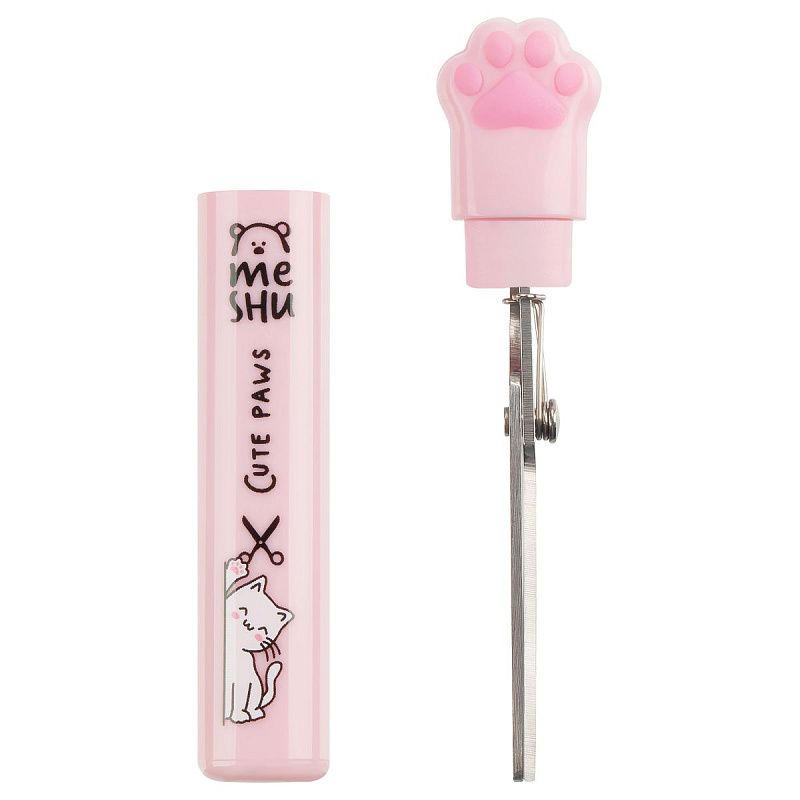 Ножницы детские маленькие MESHU "Paw", 8,7см, складные в футляре, блистер, европодвес