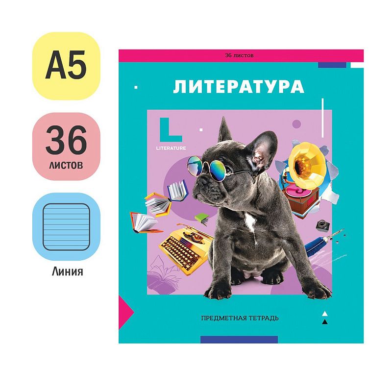 Тетрадь предметная 36л. ArtSpace "Пять в квадрате" - Литература, эконом