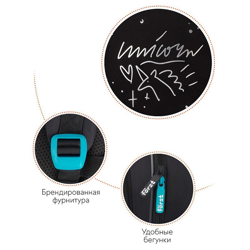 Рюкзак Först F-Cute "Unicorn" 37*29*17см, 3 отделения, 2 кармана, анатомическая спинка 