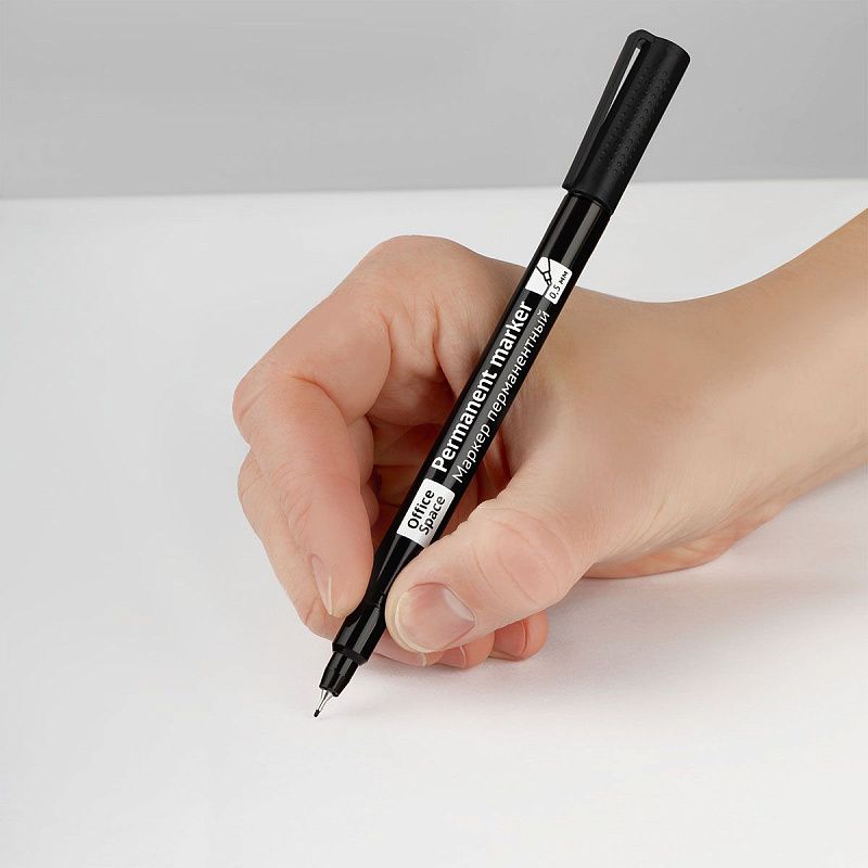 Маркер перманентный OfficeSpace черный, тонкий металл. наконечник, 0,5мм 